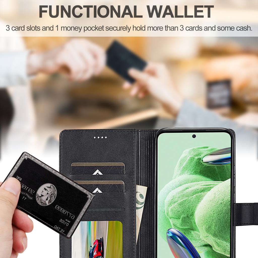 LC.IMEEKE Leather Phone Case For Xiaomi Redmi Note 12 5G (Global)/(India)/(China)/Poco X5 5G,Calf Texture Wallet Stand Anti-fall Phone Cover