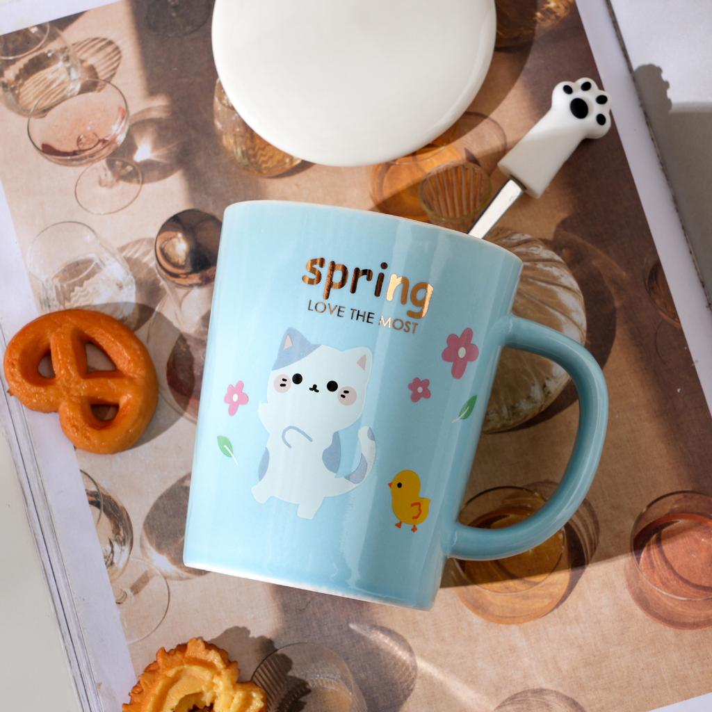 Cute Cat High Looking Ceramic Cup Girls Set Home Gift Souvenir Mug Breakfast Milk Cup