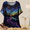 Женская повседневная свободная весенняя рубашка, женские топы с коротким рукавом Dreamy Deep Forest Printed