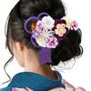 Hair Accessory Set Red for Furisode and Ceremony Two-piece (kk-077) - Purple, Tsumami-zaiku, Chirimen, (long-sleeved Kimono) Coming-of-Age