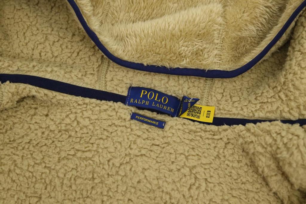 POLO RALPH LAUREN Флисовая куртка с капюшоном и панелями Retro Pile Performance, большого размера, мужская, на молнии, с логотипом Pony, L, Хаки/Темно-синий (Код товара 01010066)