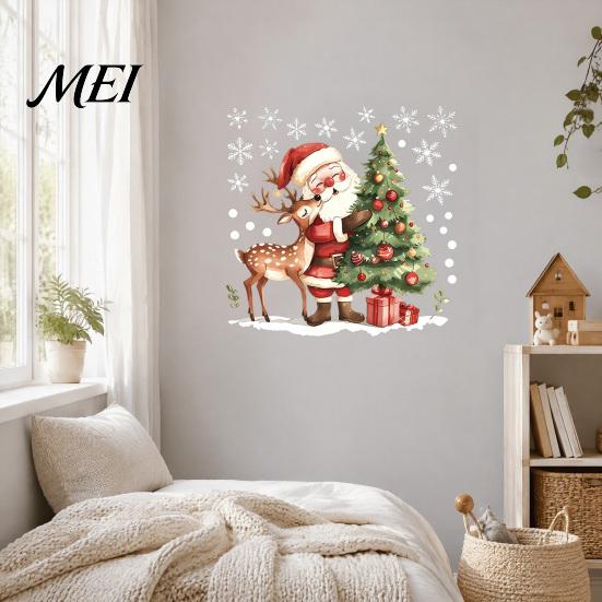 Removable Decorative Film for Furniture Christmas Santa Claus/Snowman Static Glass Stickers, Windows Clings, PVC Waterproof Wall Remodeling