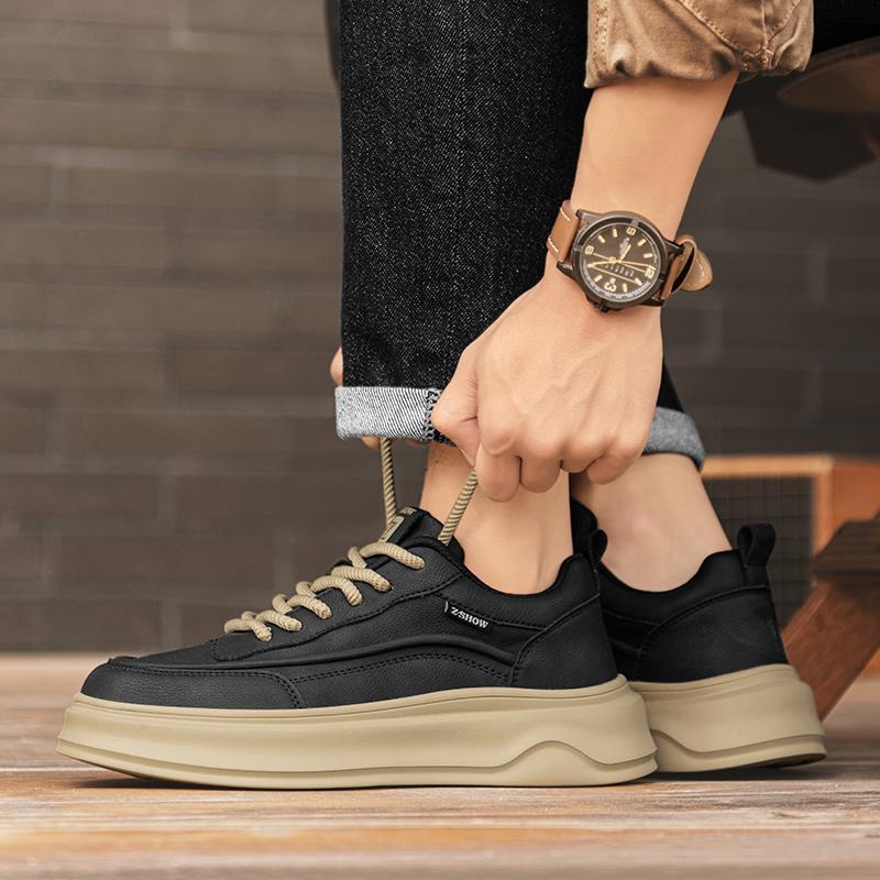 Fashion New Genuine Leather Men Walking Vulcanized Shoes Comfy All-match Outdoor Platform Sneakers Antiskid Casual Lace-up Oxford Shoes