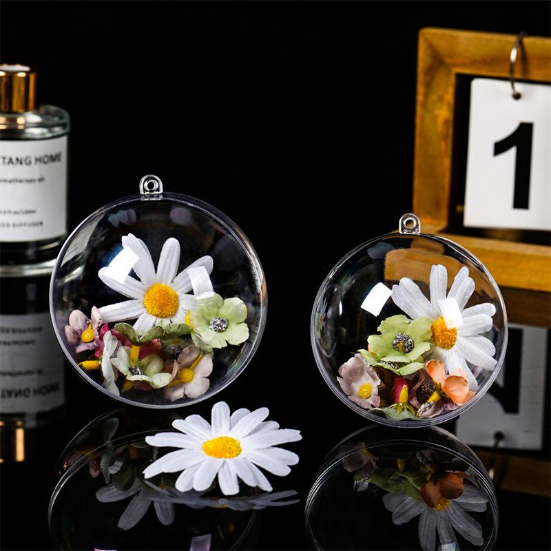 5Pcs Oblate Clear Plastic Ornament 3.5 Inch Christmas Fillable Hanging Flat Balls Bauble DIY Craft Xmas Celebration Decor