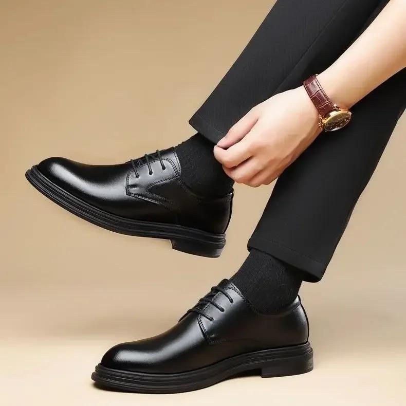 FashionSocial Shoe Male Elegant Pointed Toe Men's Formal Shoes Leather Casual Black 2024 Style Classic Legitimate Luxury Designer Party
