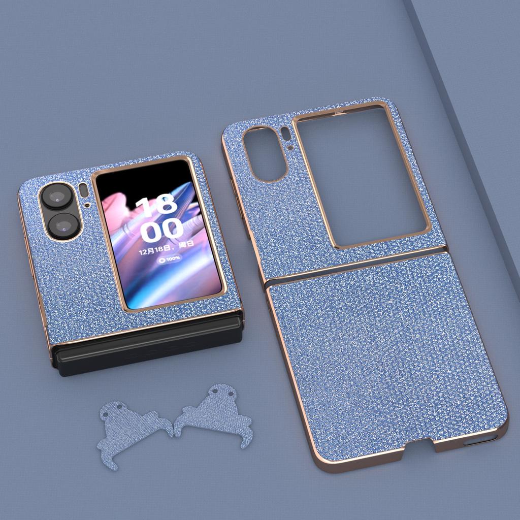 Electroplating Phone Case for Oppo Find N2 Flip 5G Rhinestone Texture Shockproof Case PC+PU Leather Phone Cover