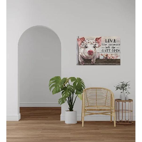Live Like Someone Left Gate Open Print Canvas Wall Art Poster Farmhouse Painting Canvas Canvas Pigs Art Flower Poster Canvas Wall Art Vintage Metal