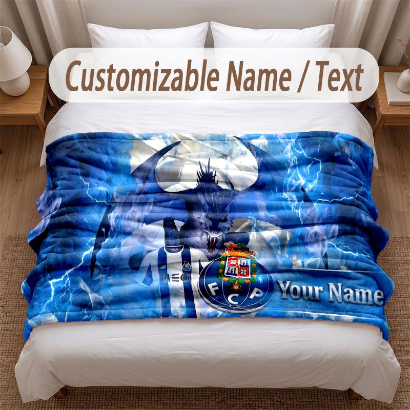 FC Porto Printed Flannel Blanket Custom Name Text Soft Warm Throw For Bedroom Holiday Gift