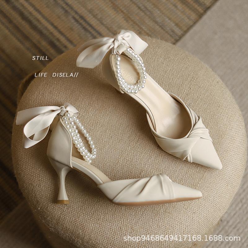 Temperament French Fairy Sandals Fashion Bridesmaid Single Shoes Women's High Heels Bag Head Sandals Summer Middle Heel with Skirt