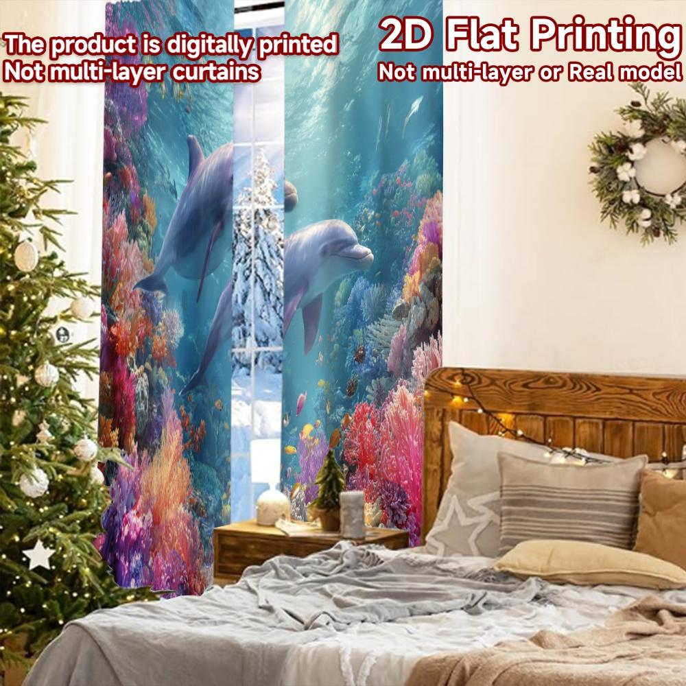 2pcs, 2D FLAT PRINTING Curtains (Without Rod) Ocean Harmony(4) Digital Printing On Holiday Curtains Yarn Curtains Decorations
