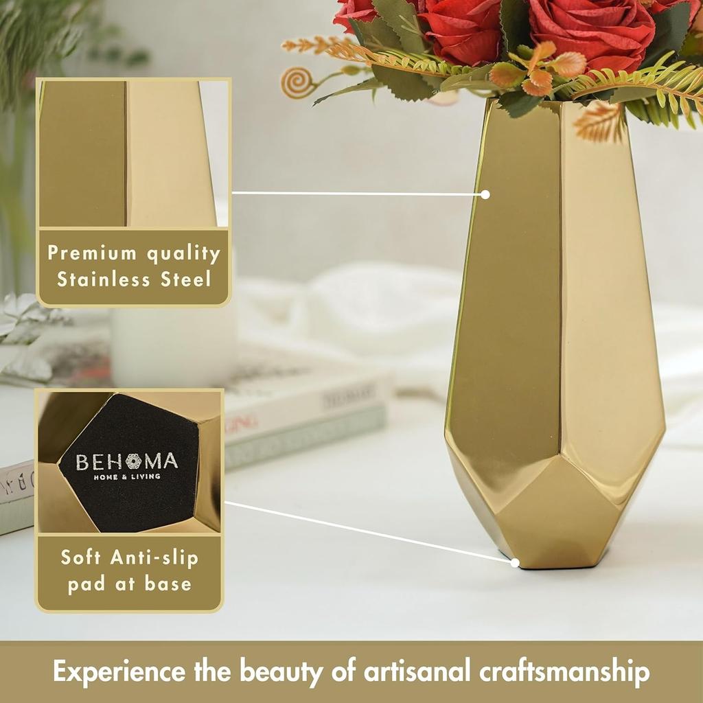Металлическая ваза для цветов, Designer Stainless Steel Prism Glow Flower Vase (Gold, Pentagonal),  Behoma