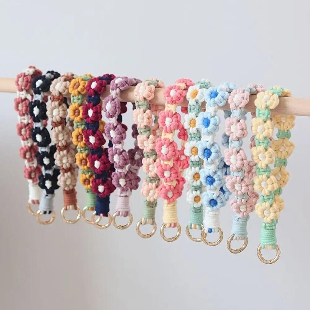 Daisy Flower Phone Wristband Cotton Rope Daisy Flower Keyring Boho Style Phone Lanyard Phone