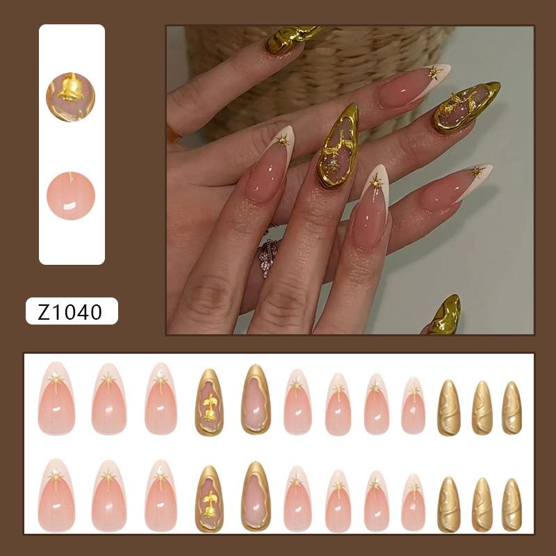 Three-dimensional star light irregular ripple French elegant flashing golden rose ins wind removable nail art piece