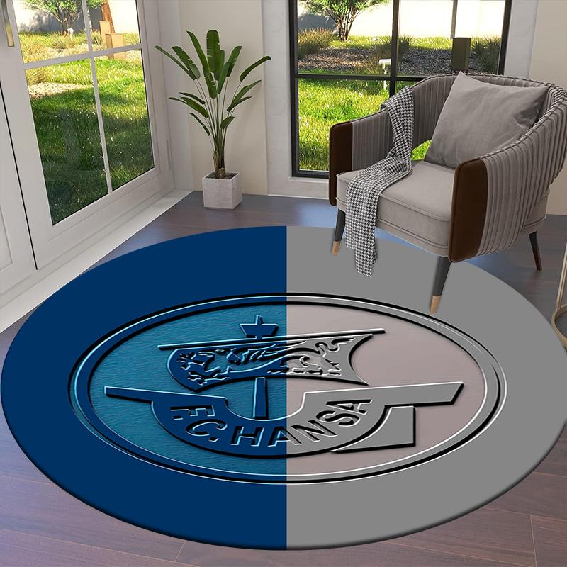 FC Hansa Rostock Round Area Rug,Carpet Rug for Living Room Bedroom Sofa Playroom Decor,Non-slip Floor Mat