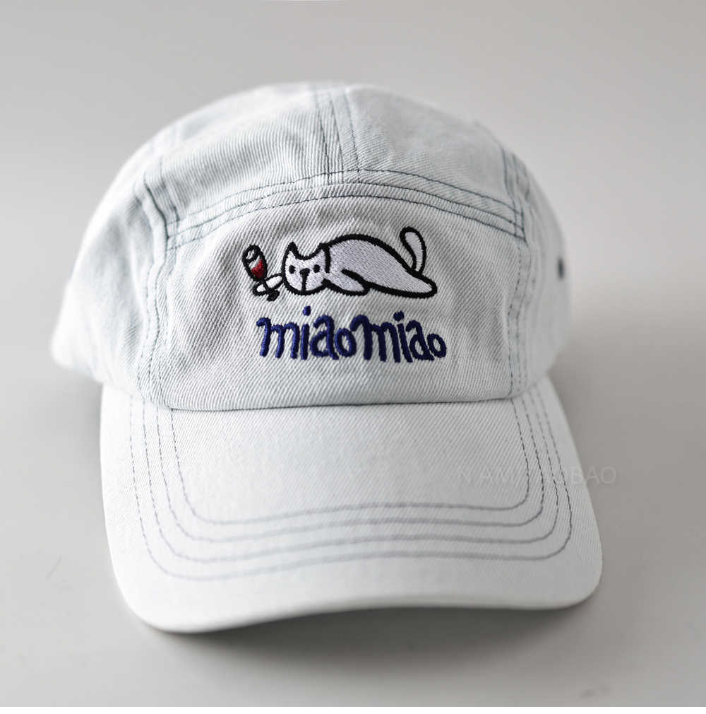 Fashion five-piece denim lazy kitten embroidered soft-top baseball cap female cute versatile casual sunshade spring cap