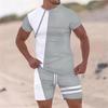 Men Clothes T-shirt Suits Tracksuit Color Block Crew Neck Outdoor Street Short Sleeve 2pcs Apparel Spring and Summer