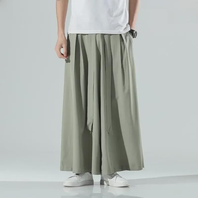 Men's Summer Wide-Leg Ice Silk Pants – Loose, Lightweight, Chinese-Style Trend