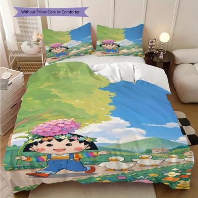 Chibi Marukochan'S Adventure Bedding 1 Duvet Cover 2 Pillowcase Without Core Soft And Comfortable Christmas Birthday Gift Bedding Set