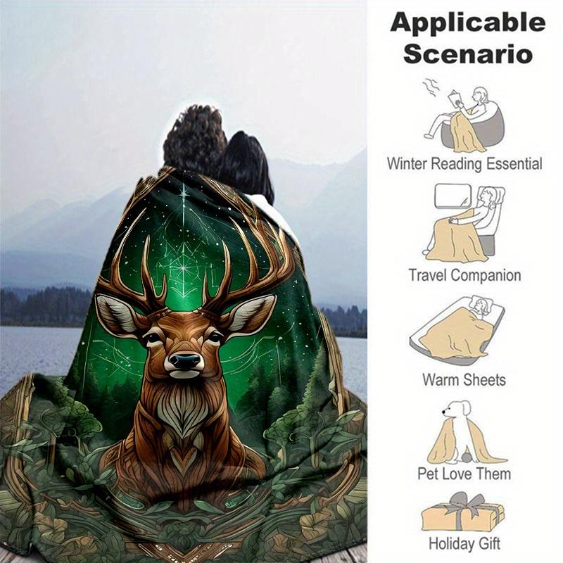 1pc, Enchanted Forest Deer Home Decor Blanket: A Cozy Flannel Throw for Your Couch, Perfect Gift for Bedroom, Living Room, Travel, Camping, Car, Beach