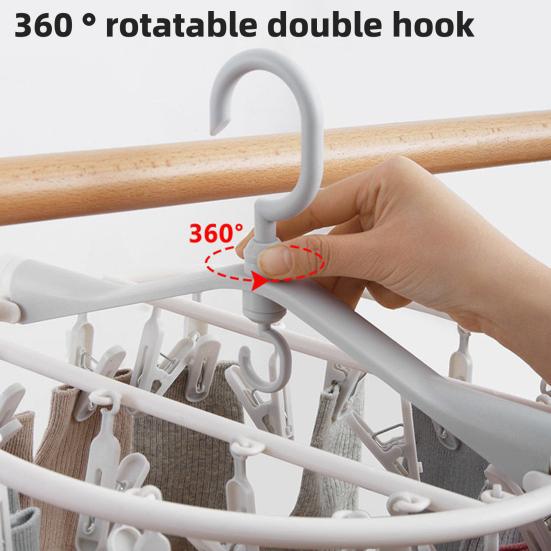 Стойка для сушки носков и нижнего белья, вешалка для одежды с вращающимся на 360 градусов крючком, ветрозащитная стойка для хранения белья