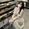 Французский нежный стиль Нишевый дизайн Платье-юбка с пышными рукавами и цветочным принтом для женщин Летом Последнее платье с заниженной талией