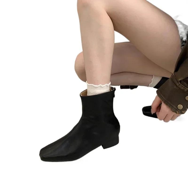 Модные женские черные ПУ осенние женские дизайнерские французские остроносые короткие ботильоны на мягком низком каблуке модные классические ботинки
