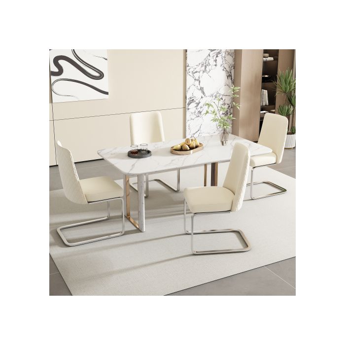 Chaises de salle à manger - MUVOE - Ensemble de 2 - Velours beige - Dossier en diamant - Pieds en métal