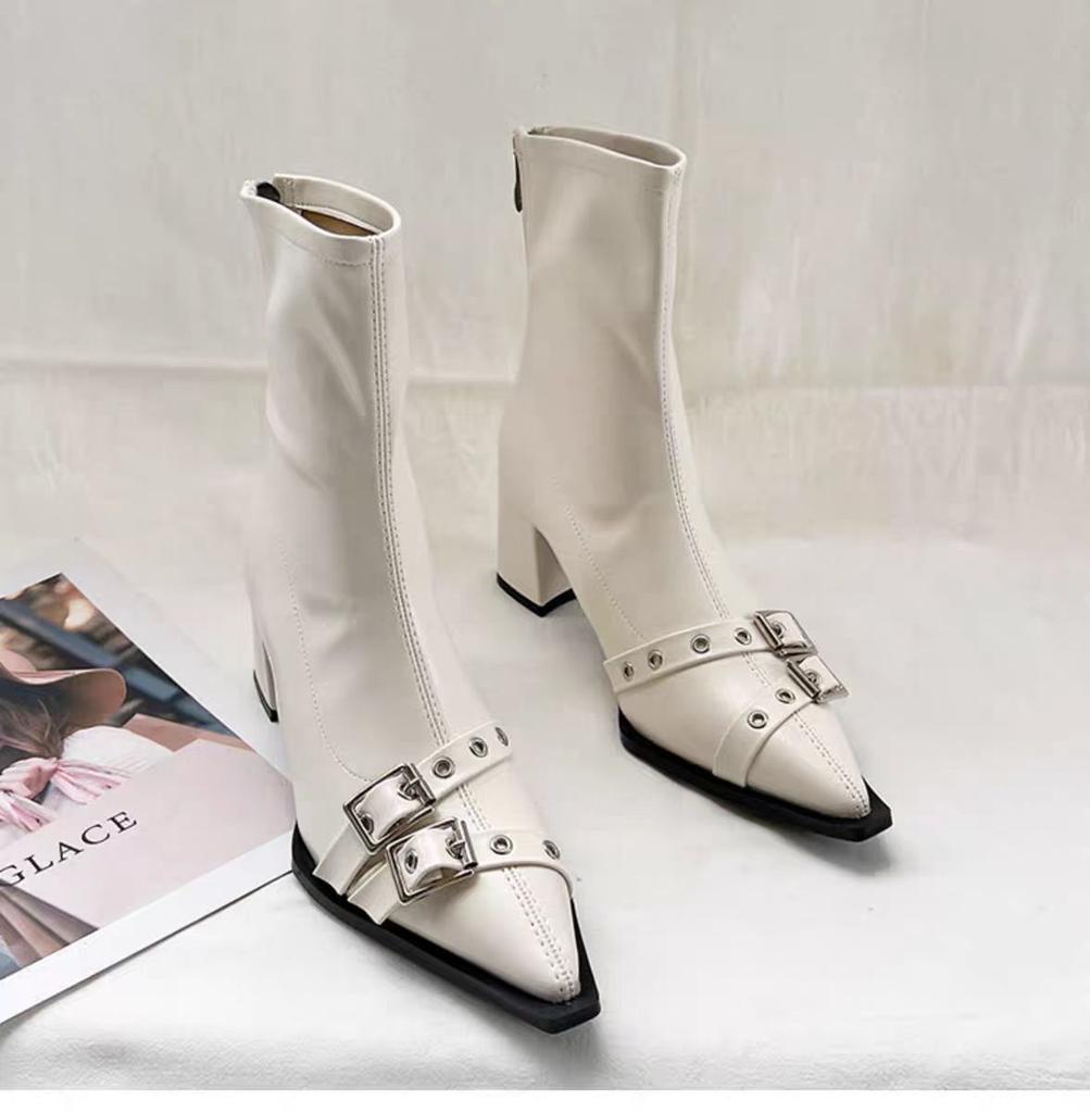 Fashion 2024 Autumn Winter Patent Leather Shoes Women Chunky Heels Boots Sexy High Heel Short Boots Women Botas De Mujer