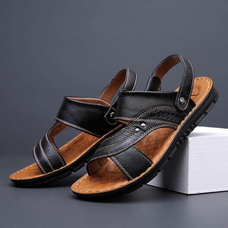 Новые модные винтажные мужские туфли из коровьей кожи с массажной подошвой, мягкие дышащие повседневные туфли на плоской подошве, летние пляжные сандалии, тапочки, шлепанцы