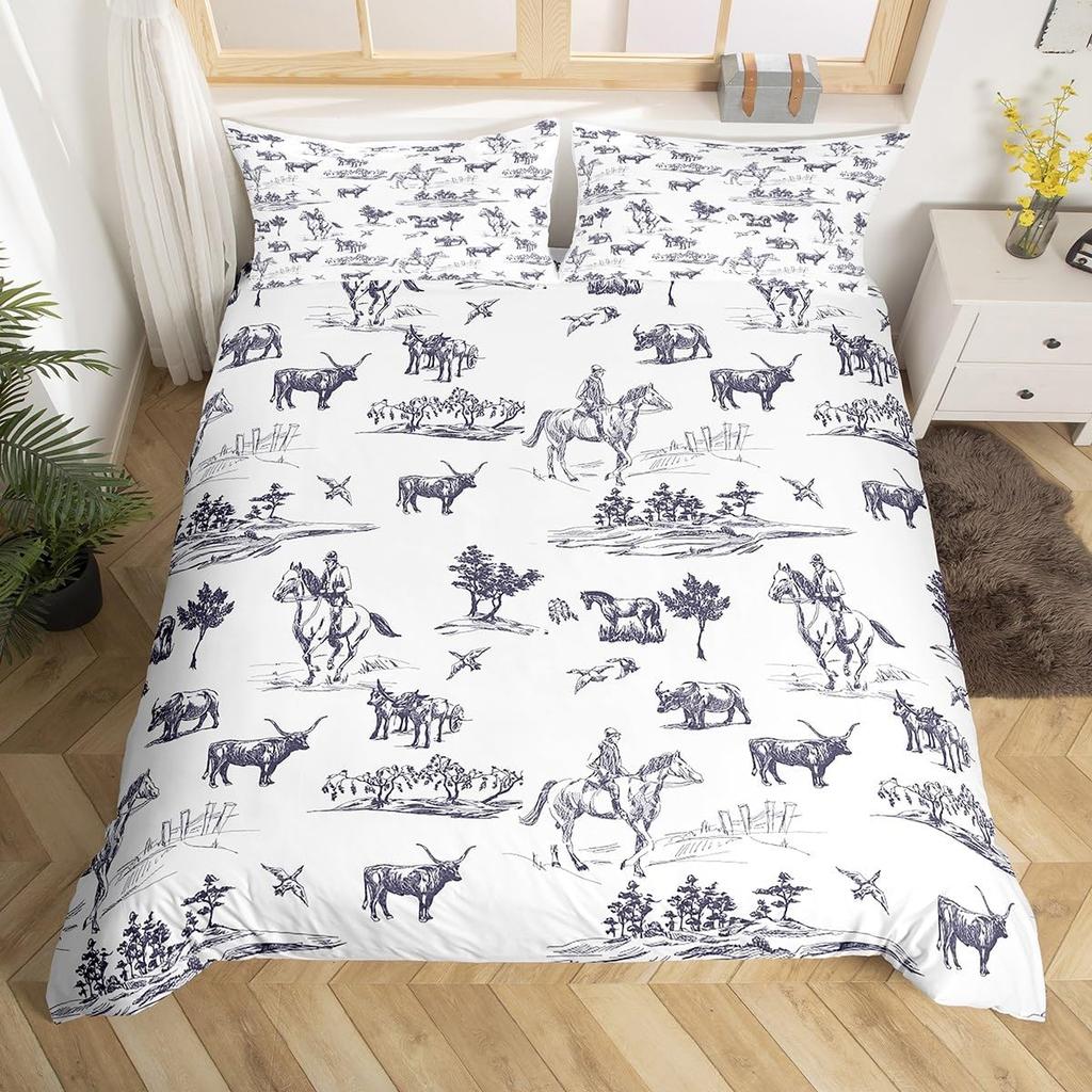 Пододеяльник Западный Ковбой Кинг-сайз Пустынный Кактус Корова Лошадь Животное Постельное Белье Набор Для Детей Мальчиков Девочек Взрослых Украшение Комнаты 3 шт.