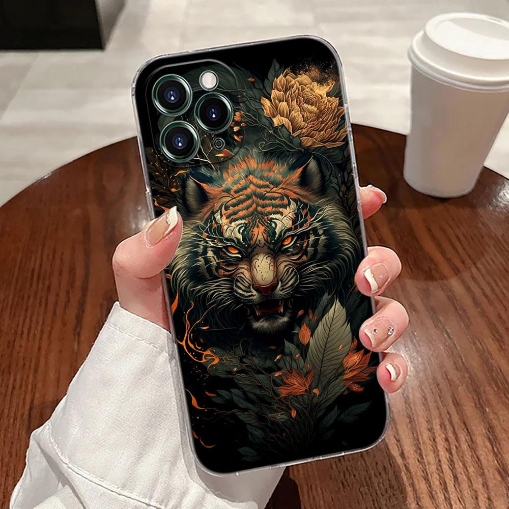 Прозрачный чехол с тиграми для Apple iPhone 17 16 15 14 13 12 11 Pro Max 16 Plus 16E 17Air 17Pro Чехол для телефона Силиконовый Funda