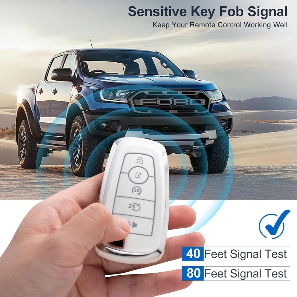 For Ford Key Fob Cover with Keychain Lanyard, Key Fob Case Protection for Ford Fusion Escape Expedition Explorer Edge Mustang Ranger 4 Button, Car
