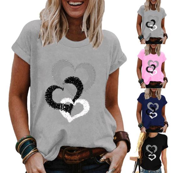 Футболка для девочек с круглым вырезом и короткими рукавами, устойчивая к царапинам, повседневный пуловер с забавным принтом в виде сердца, уличная одежда