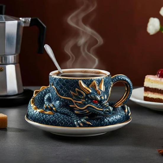 Кофейная кружка в форме дракона, сделанная вручную из смолы, коллекционная, мифическое существо в стиле дракона, декор для кухни