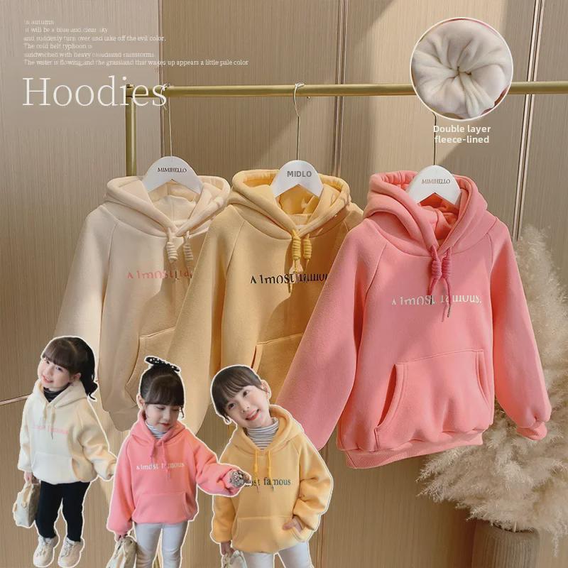 Children's Hooded Fleece Sweatshirt: Spring & Autumn Velvet-Thickened Dopamine Top for Girls