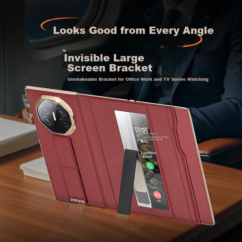Pipiqiao New Product First Launch, Full WraparoundHuawei Mate XT Phone Case, Tri-Fold Huawei XT Leather Full Wraparound Wristband Stand, Red Anti-Drop