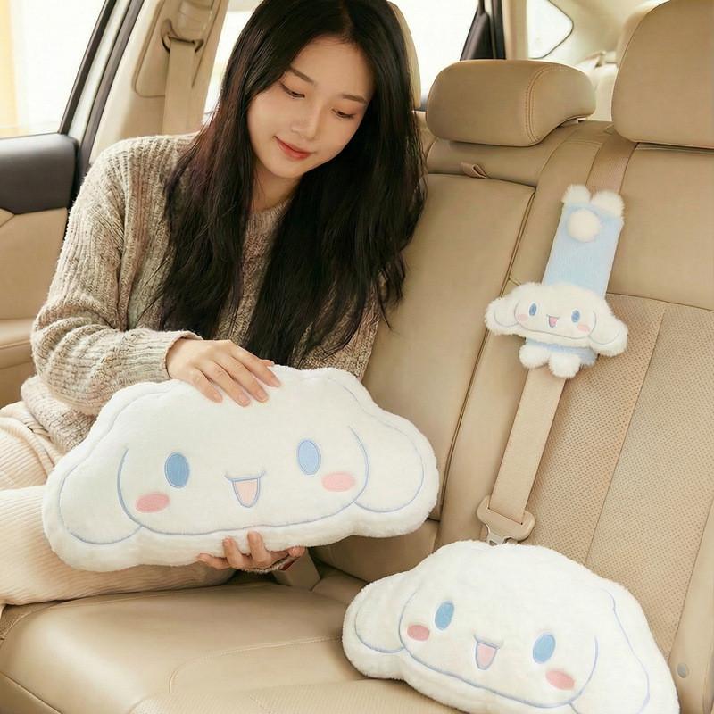 Hello Kitty Car Seat Set Plush Pillow Blanket Seatbelt Shoulder Strap For Kids