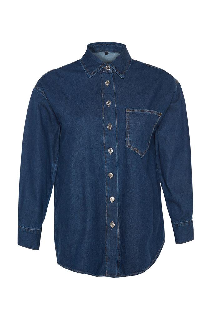 Женский стиль, большие размеры, голубая джинсовая рубашка оверсайз