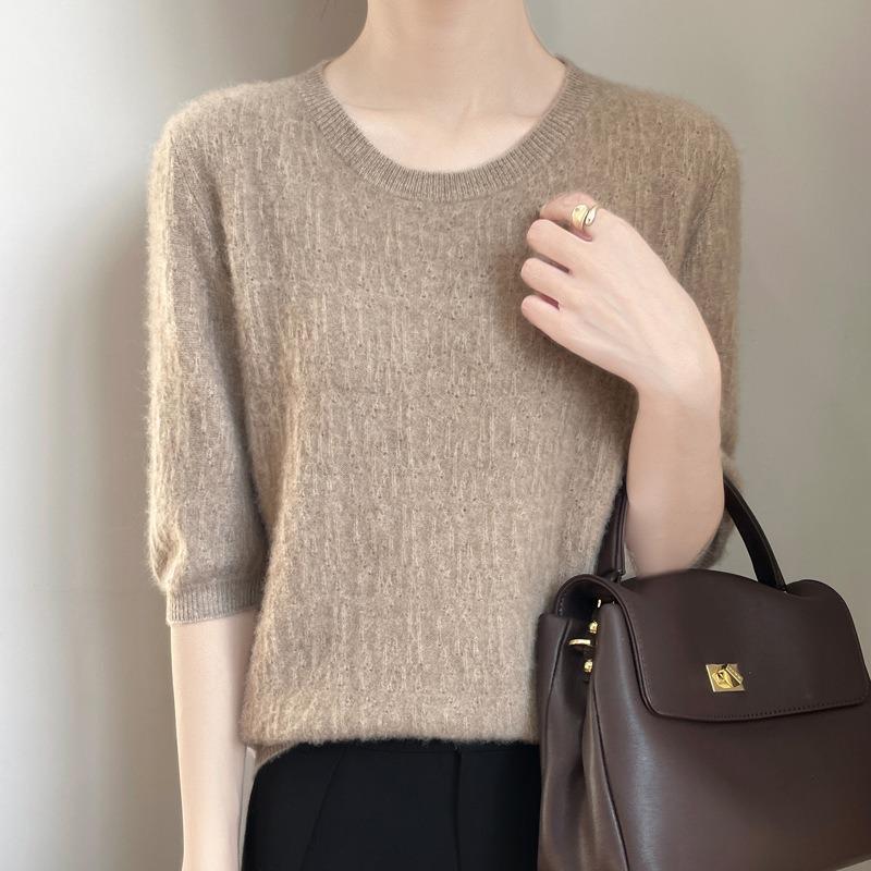 Женский круглый вырез трикотаж весна новый ажурный рукав пять минут свободный пуловер нижняя часть рубашки топы