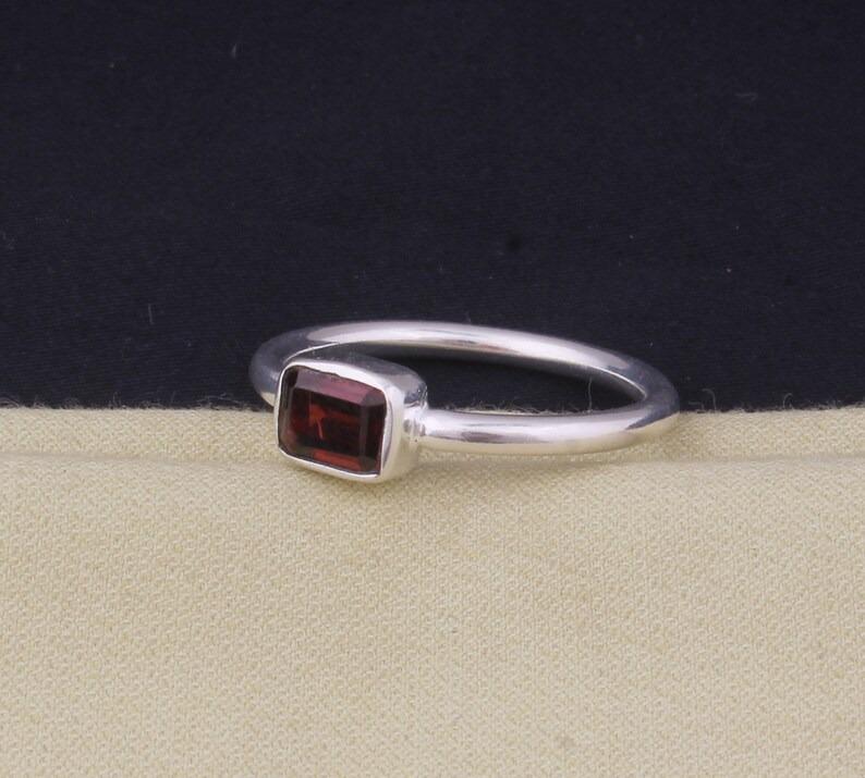 Solid 925 Sterling Silver Garnet gemstone Ring Minimalist Ring Handmade Boho Ring Stackable Ring