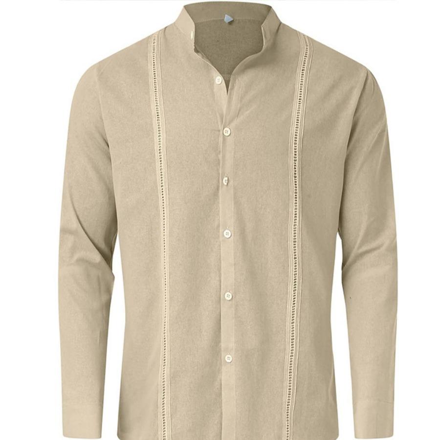 Cotton Linen Shirt Stand Up Collar Men's Shirt Casual Buttons Summer Beach Vacation Tops Grey Black White Khaki Shirts