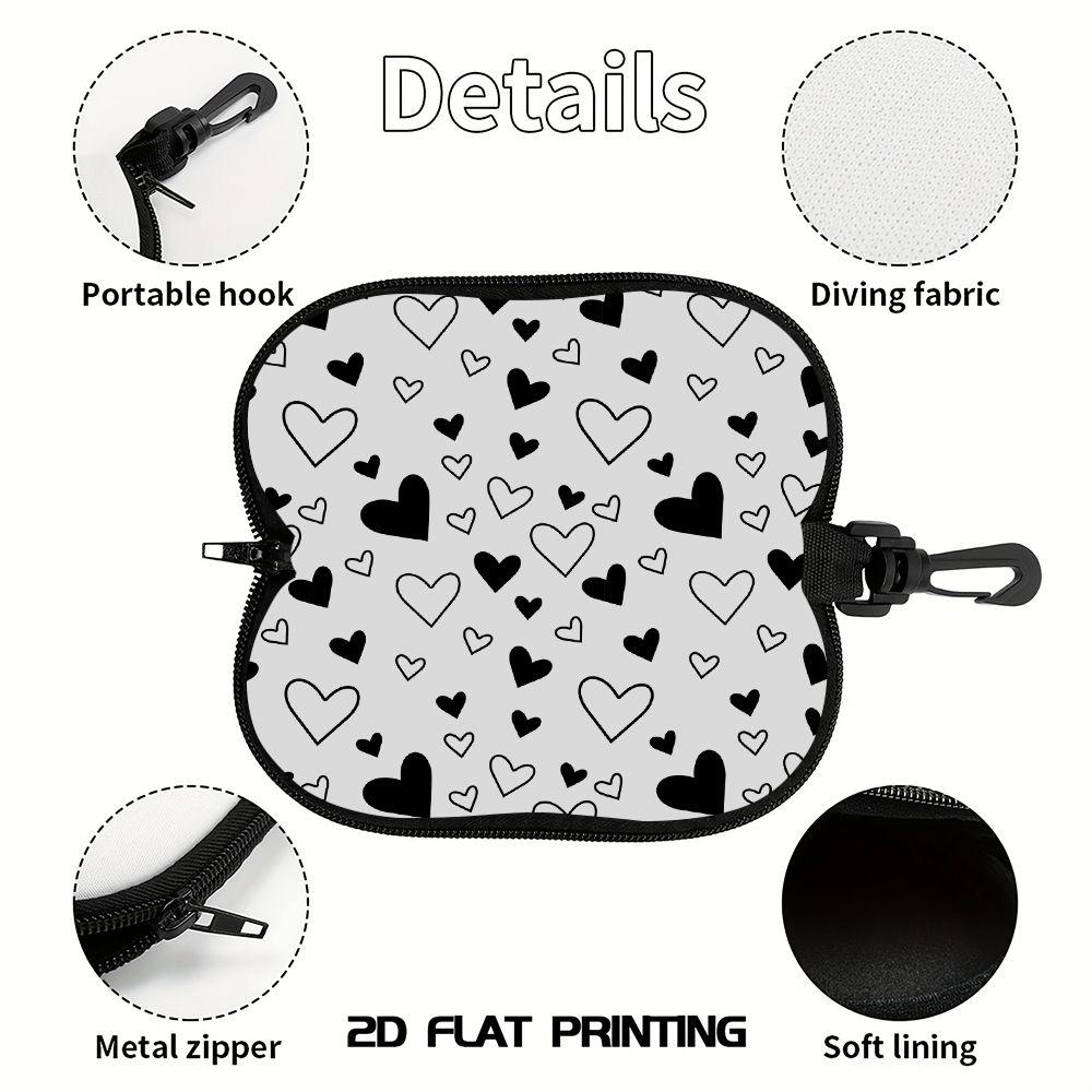 Cute Black and White Heart Print Soft Eyeglasses Sunglasses Case,Portable Eyewear Protective Pouch,Lightweight Travel Glasses Accessories