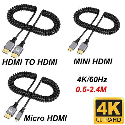 4K@60HZ 0.5-2.4M совместимый HDMI TO HDMI/MINI HDMI/Micro HDMI/спиральный удлинительный гибкий спиральный кабель с разъемом «папа-папа»