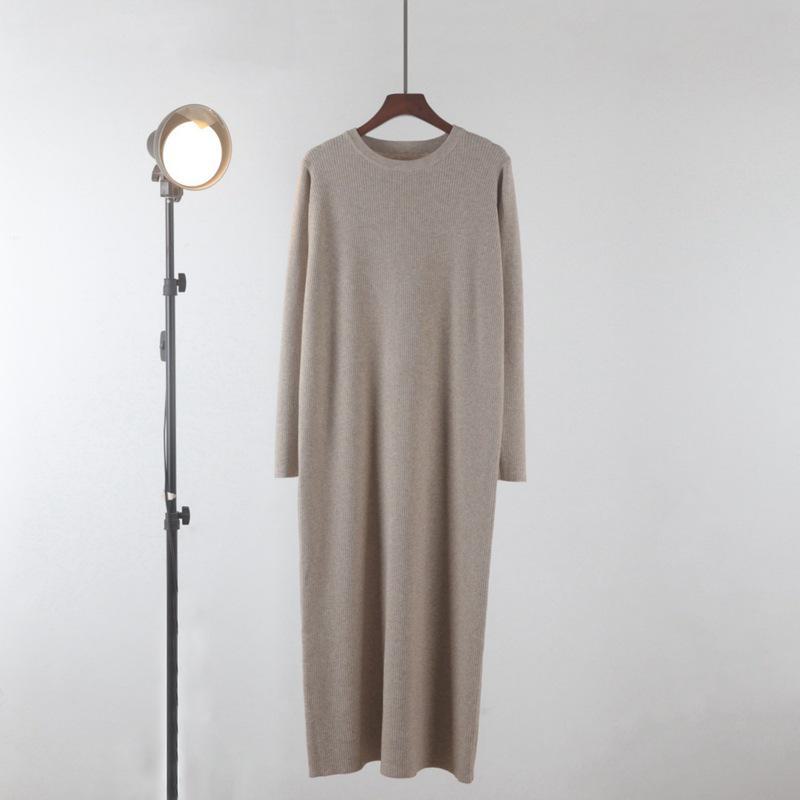 Длинное трикотажное платье-свитер в корейском стиле для женщин - свободный крой, длина до колена, идеально подходит для осени и зимы