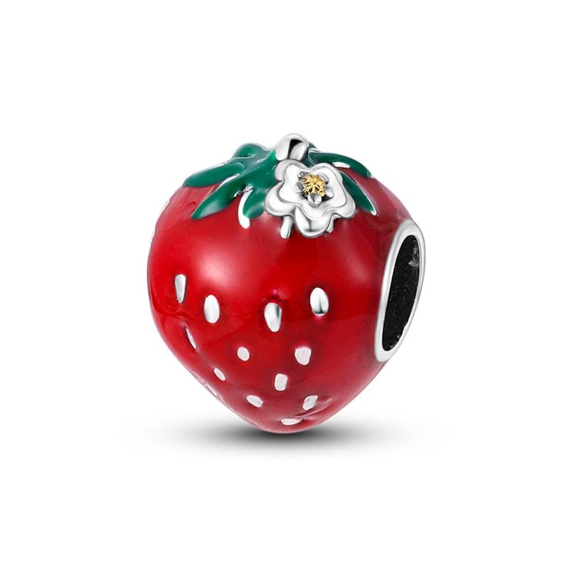 New 925 Silver Strawberry Cherry Fruit Series Charms Beads Fit 3mm 925 Original Bracelets DIY Birthday Jewelry Gifts