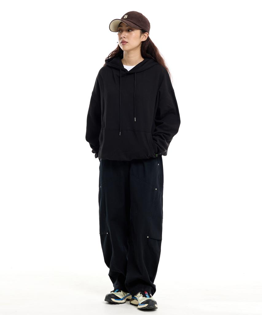 CREAM SODA LAB Wide Cut Rivet Point Elastic Waist Pants Black