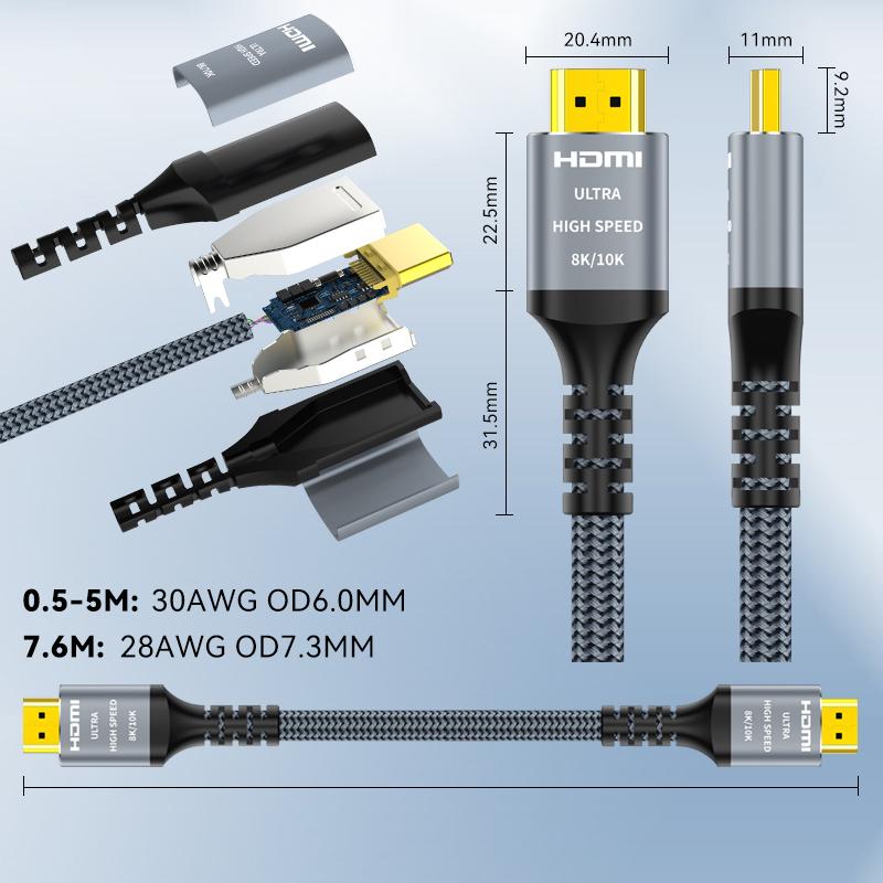 HDMI-кабель 8K 10K 2.1, 2 шт., 48 Гбит/с, высокоскоростной HDMI, 4K@120 Гц, 8K@60 Гц, HDCP 2.2 и 2.3, eARC, HDR 4:4:4 Совместимо для HDTV/PS5/Blu-ray