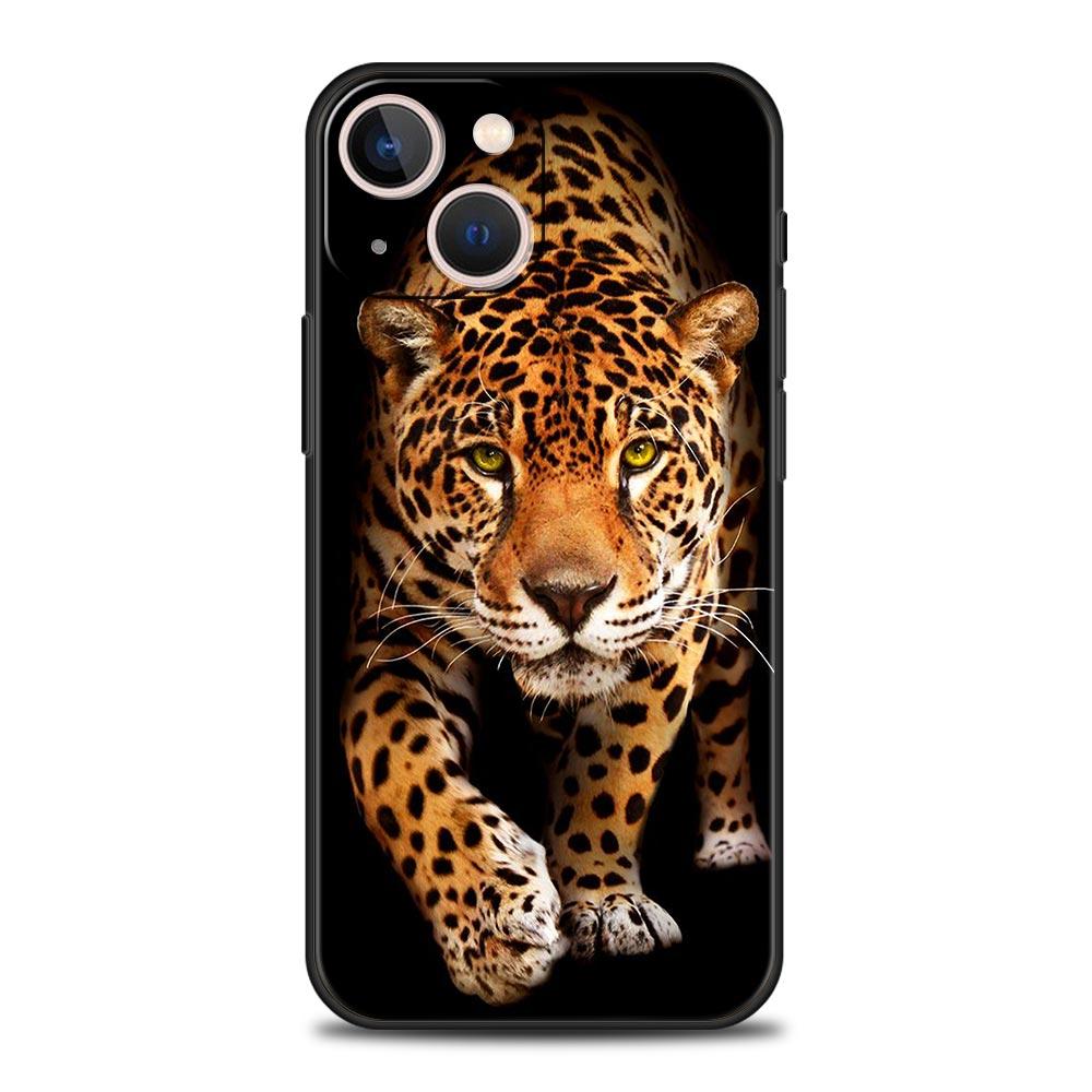 Роскошный чехол для телефона Tiger Lion Leopard для iPhone 13 15 14 12 11 Pro MAX XR X SE XS 7 8 Plus, силиконовый черный защитный чехол