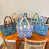 Large Capacity Ethnic Style Knitted Bag Colorful Embroidery Handbag Printing Canvas Bag  Travel
