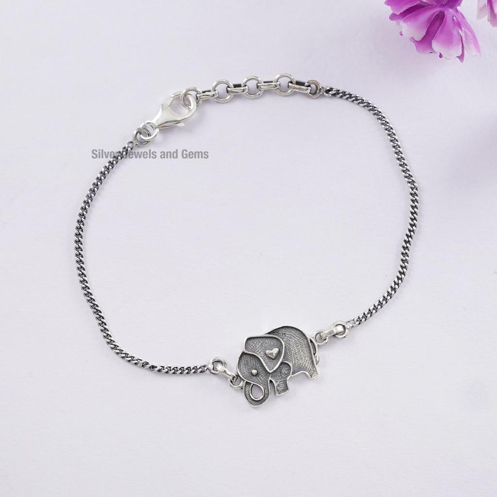 925 Sterling Silver Elephant Chain Bracelet, Wedding Bracelet, Dainty Charm Bracelet, Designer Bracelet, Handmade Light Weight Bracelet